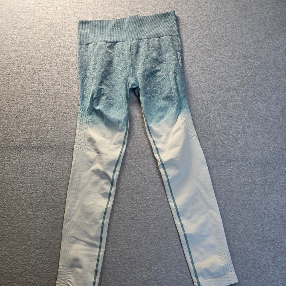 Gymshark Seamless High Rise 7/8 Workout Leggings Womens S Teal White Ombre Knit